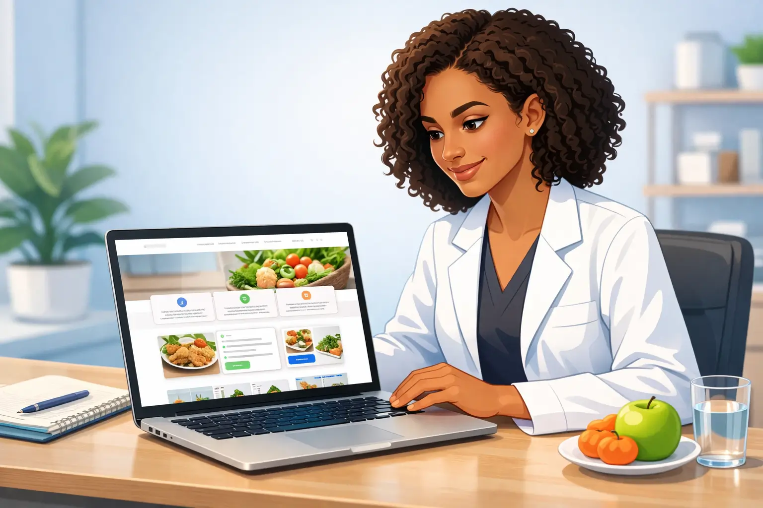 Nutricionista utilizando site profissional para divulgar seus serviços