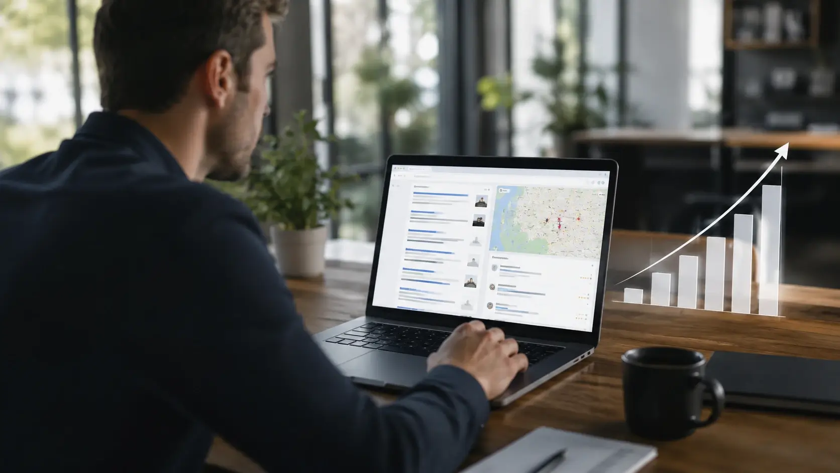 Empresário analisando posicionamento de empresas no Google