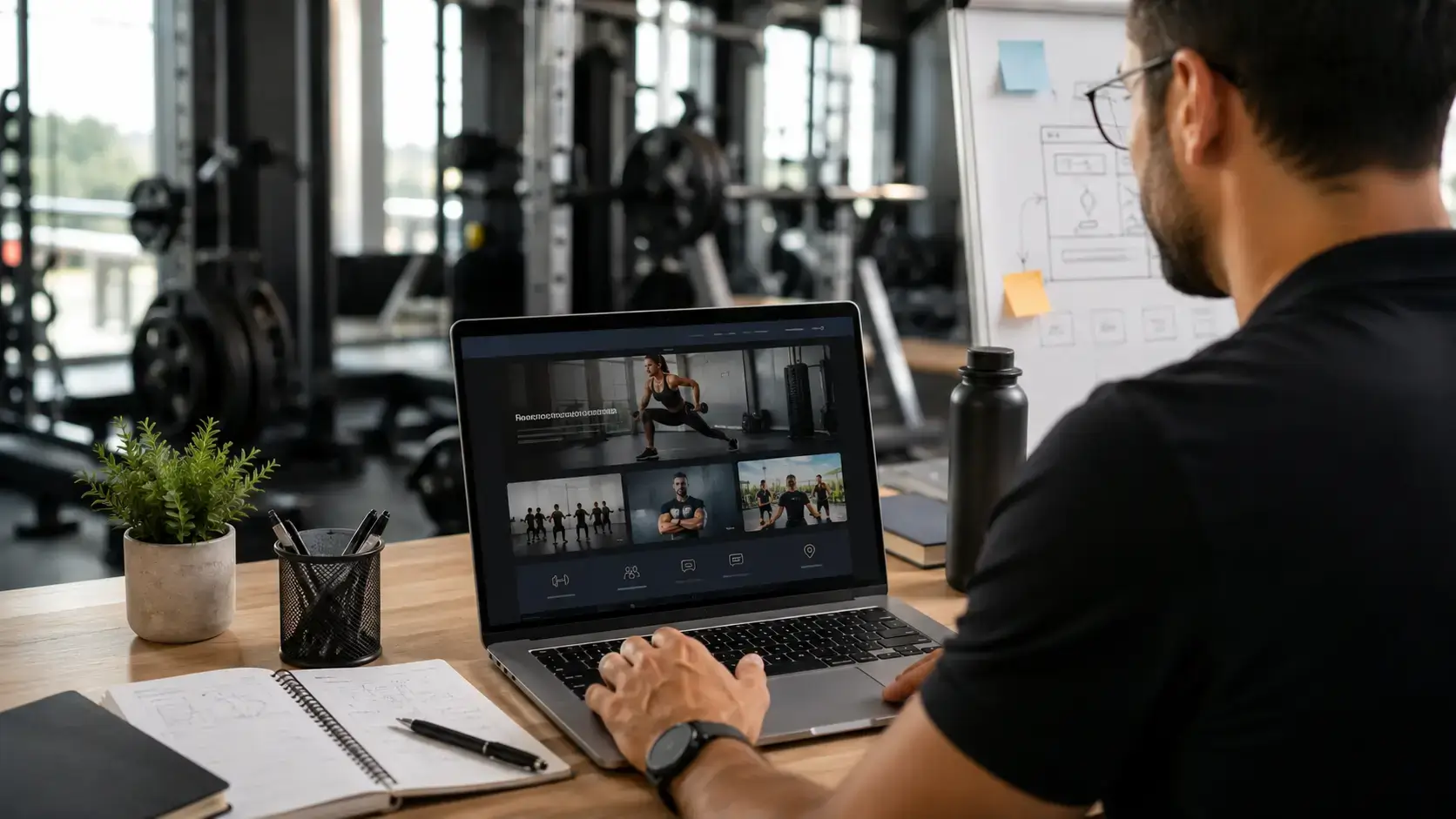 Empresário pesquisando quanto custa um site profissional para sua academia