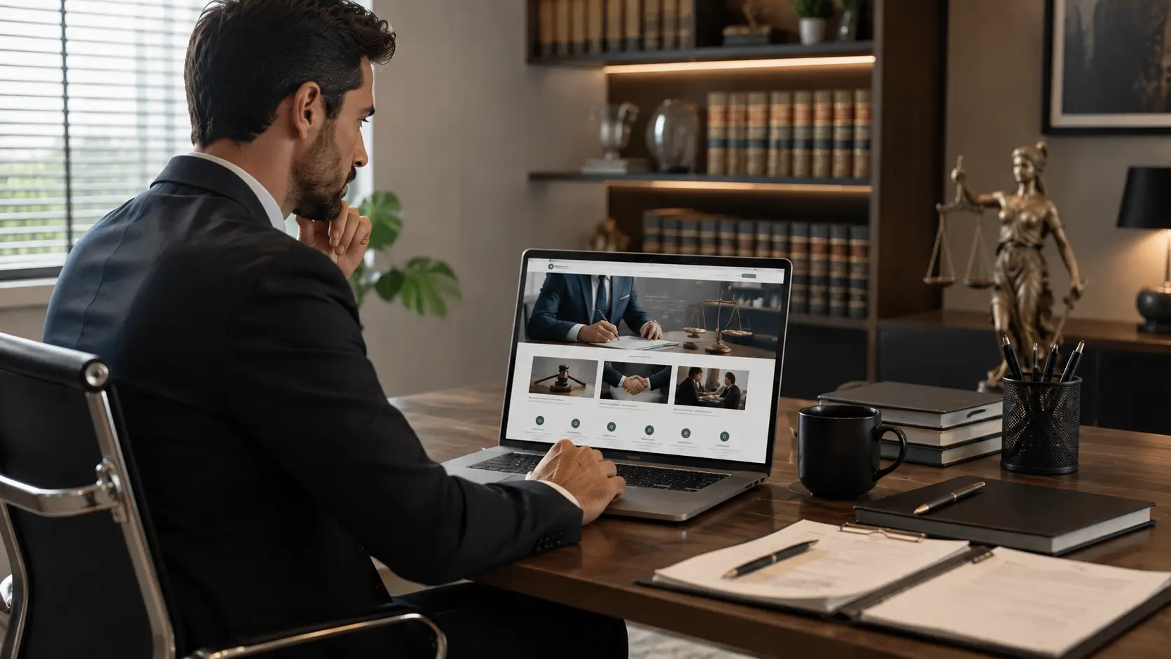 Advogado utilizando um site profissional para fortalecer a presença digital do seu escritório