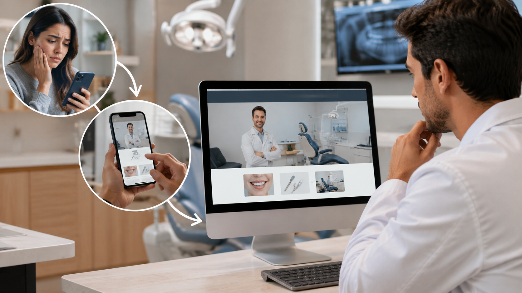 Dentista utilizando um site profissional para apresentar seus serviços e ser encontrado no Google