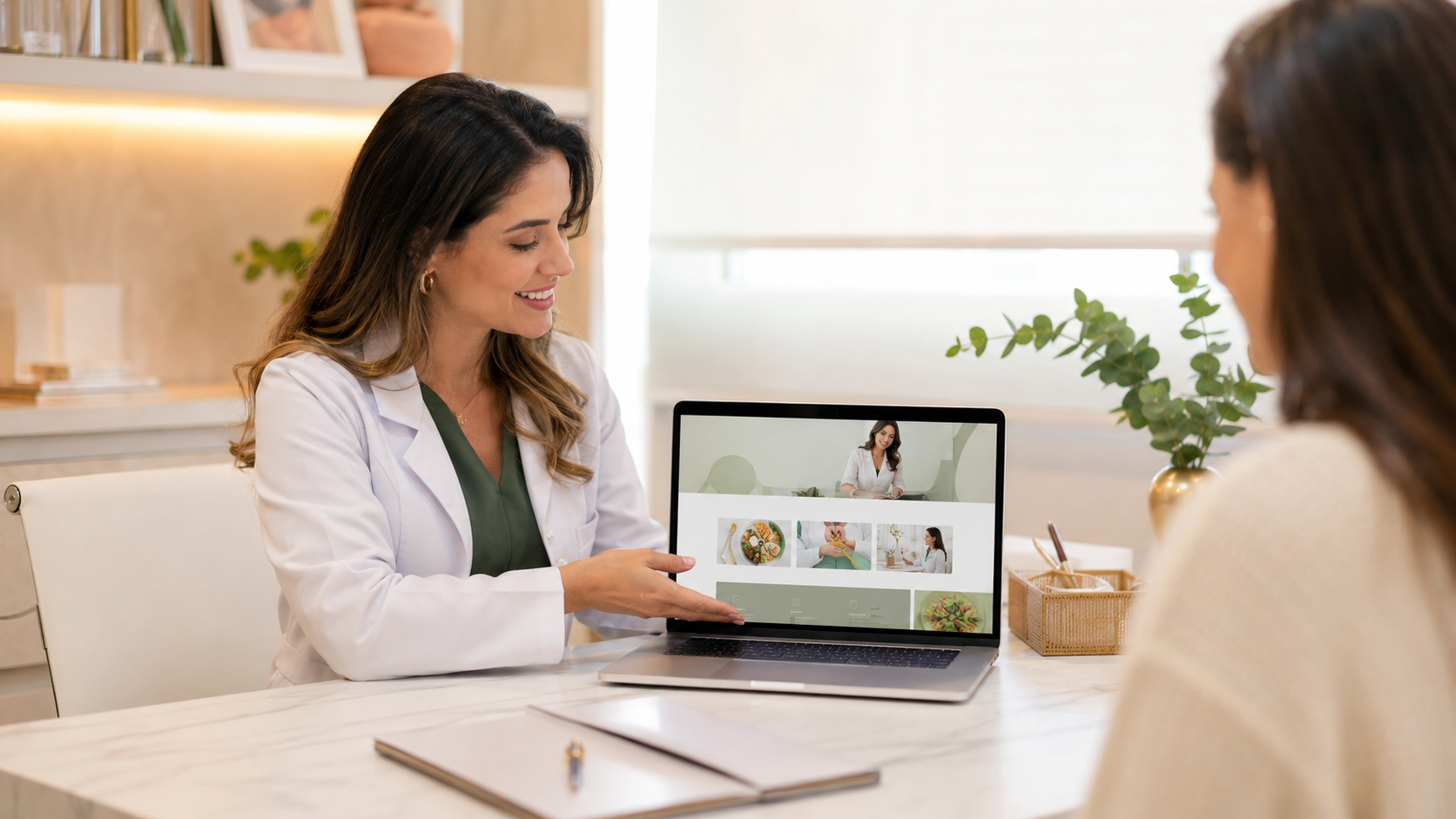 Nutricionista utilizando um site profissional para apresentar seu trabalho e ser encontrada no Google
