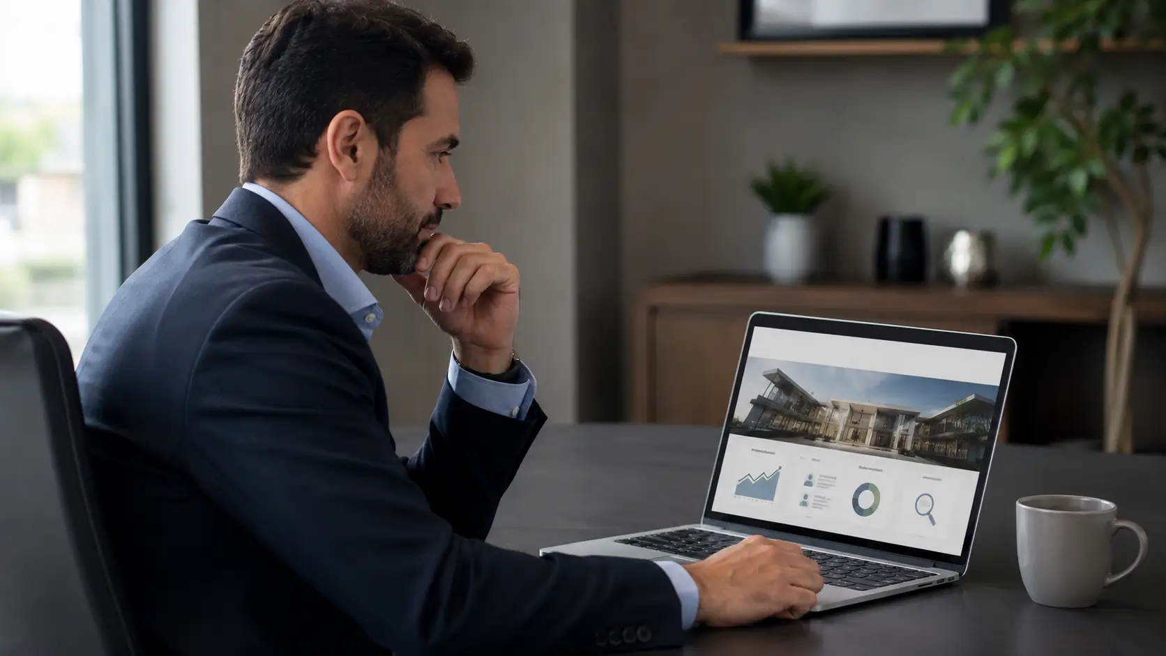 Empresário avaliando se vale a pena ter um site para sua empresa