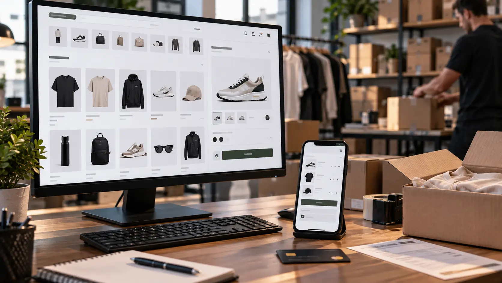 Estrutura de um e-commerce mostrando produtos, carrinho e processo de compra online