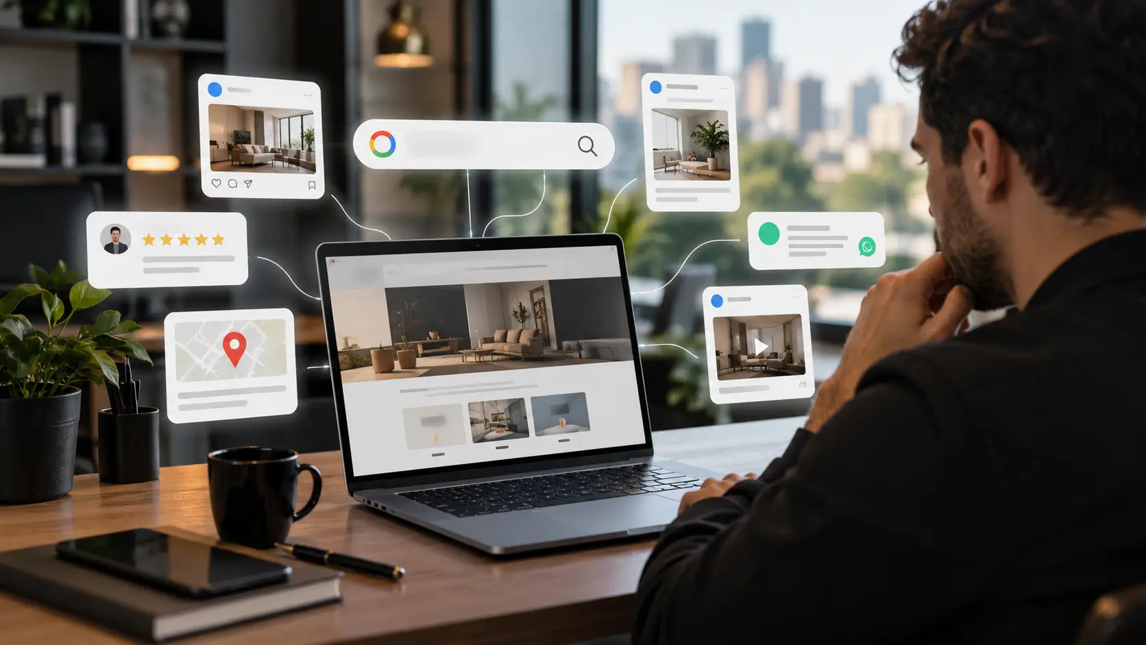Empresário fortalecendo a presença digital da empresa na internet